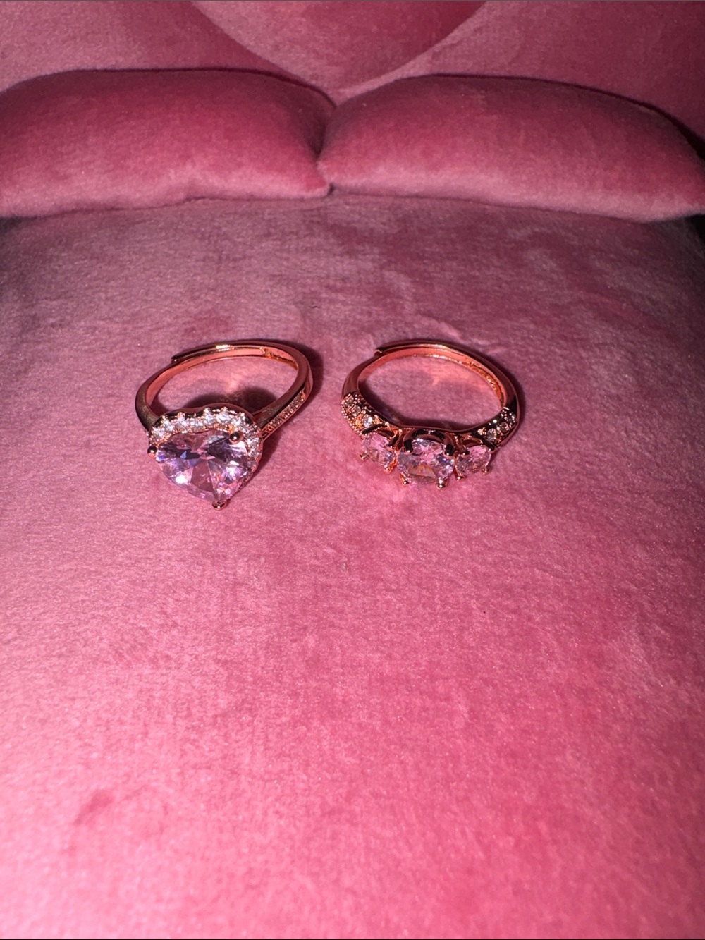Rose Gold Pink Heart and Cluster Ring Set